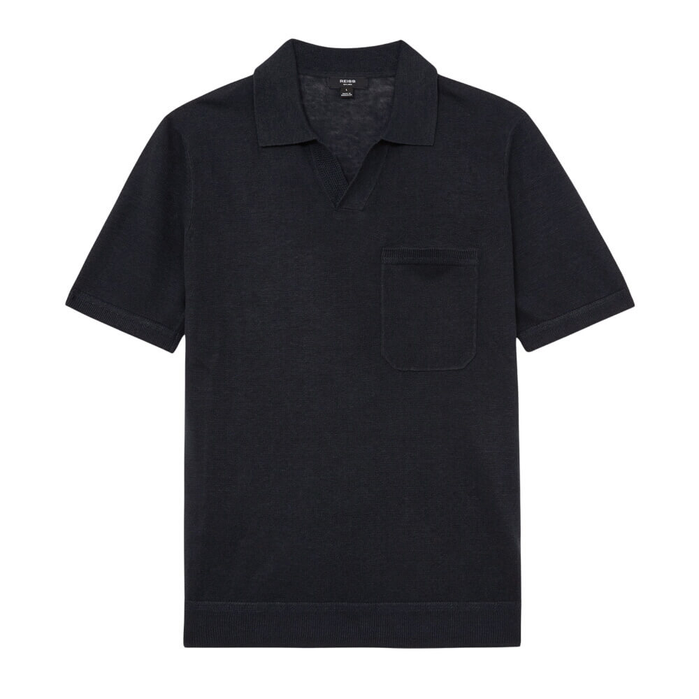 REISS Fairmont Linen Open-Collar Knit Polo Shirt